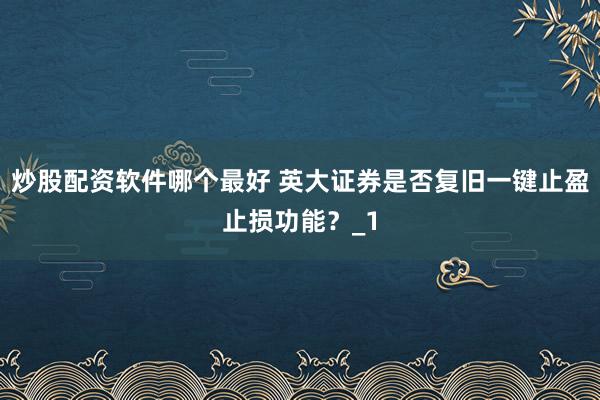 炒股配资软件哪个最好 英大证券是否复旧一键止盈止损功能?_1