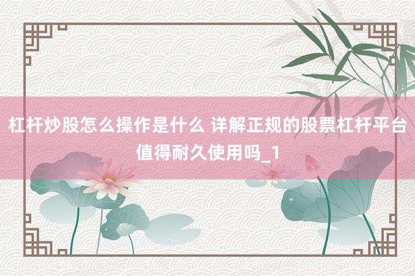 杠杆炒股怎么操作是什么 详解正规的股票杠杆平台值得耐久使用吗_1